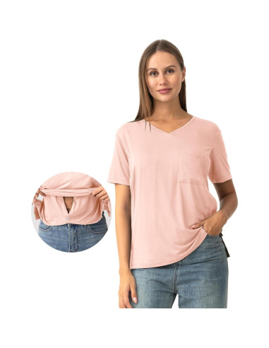 Camiseta de Lactancia Doble Capa SUNNYBUY Rosa Claro Mediana