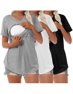 Camisetas de Lactancia Ficerd 3 Pcs Doble Capa Mujer XL 2