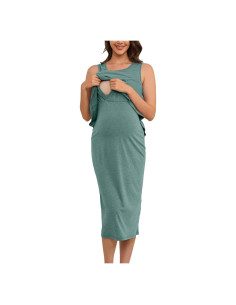 Vestido de Maternidad OUGES Verde Gris S-XXL Cuello Redondo