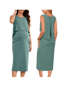 Vestido de Maternidad OUGES Verde Gris S-XXL Cuello Redondo 2