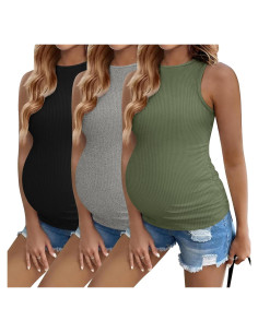 Camisetas de Maternidad Ekouaer 3 Piezas Cuello Redondo
