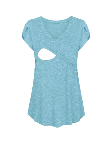 Blusa de Amamantamiento Mujer Cuello en V Mangas de Pétalo
