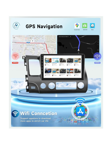 Estéreo de Coche Android 13 Podofo 10.1" 8 Núcleos 6G+128G para Honda Civic 2006-2011