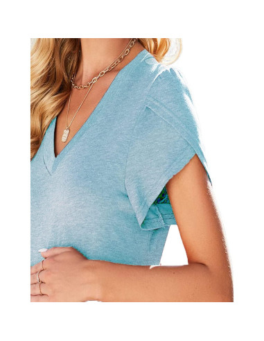 Blusa de Amamantamiento Mujer Cuello en V Mangas de Pétalo