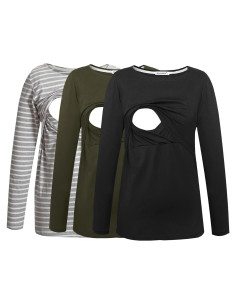 Camisetas de Lactancia Smallshow Manga Larga para Mujeres