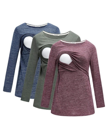 Camisetas de Lactancia para Mujeres Bearsland 3 Pzas Manga Larga
