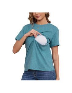 Camiseta de Lactancia Ecavus con Cremallera para Mujeres - Azul Jaspeado