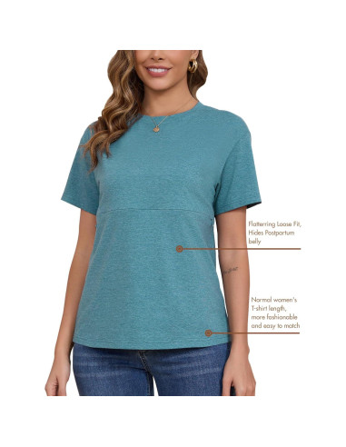 Camiseta de Lactancia Ecavus con Cremallera para Mujeres - Azul Jaspeado