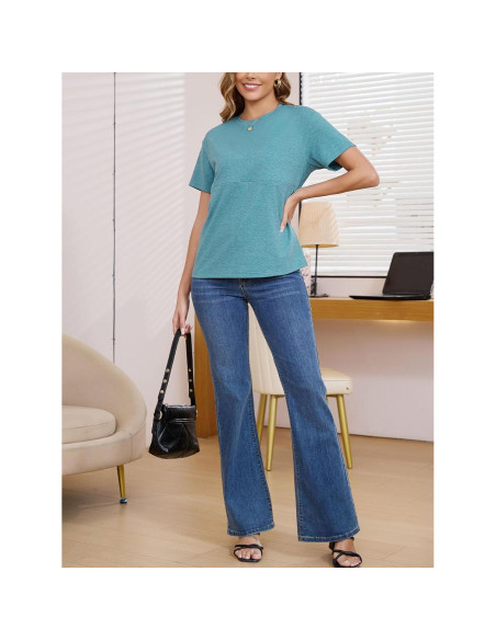 Camiseta de Lactancia Ecavus con Cremallera para Mujeres - Azul Jaspeado