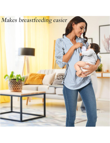 Camiseta de Lactancia Manga Larga Mujer H9916 Azul