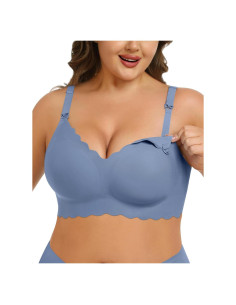 Sujetador de Lactancia SWOMOG Sin Costuras Azul Mediano