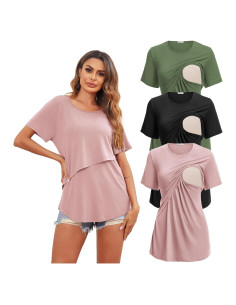 Camisetas de Maternidad Ekouaer Paquete de 3 Tops Lactancia S-XXL