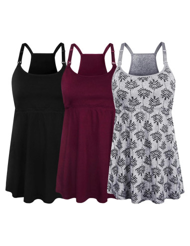 Camisetas de Lactancia SUIEK 3 Pack Algodón Bralette Ajustable
