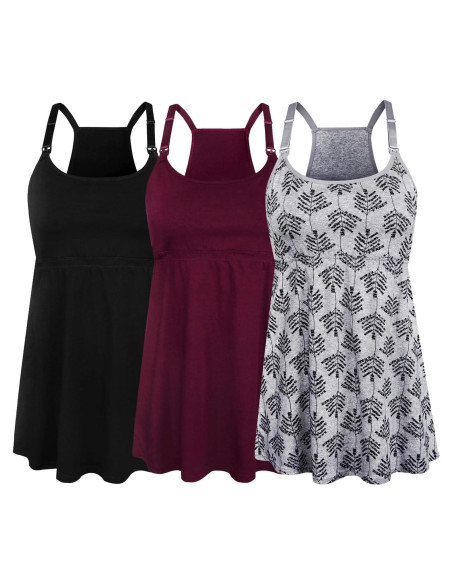 Camisetas de Lactancia SUIEK 3 Pack Algodón Bralette Ajustable