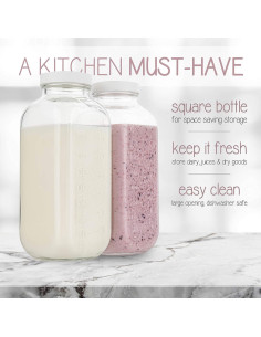 Botellas de Vidrio Kitchentoolz 32 oz Cuadradas - Paquete de 2 2