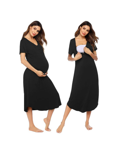 Camisón de Maternidad Ekouaer Negro Mediano para Lactancia