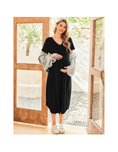 Camisón de Maternidad Ekouaer Negro Mediano para Lactancia 2