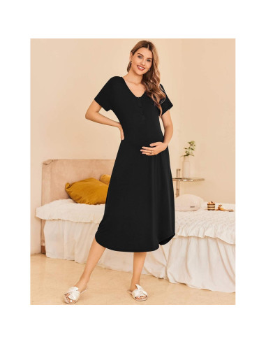 Camisón de Maternidad Ekouaer Negro Mediano para Lactancia