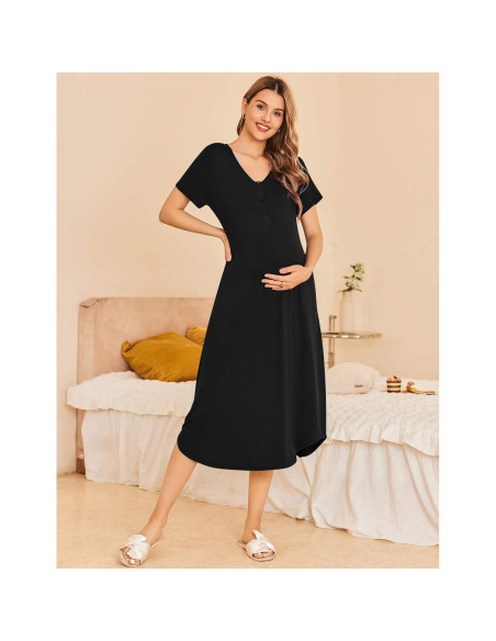 Camisón de Maternidad Ekouaer Negro Mediano para Lactancia