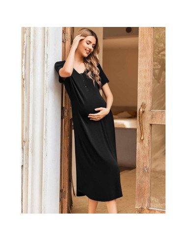 Camisón de Maternidad Ekouaer Negro Mediano para Lactancia