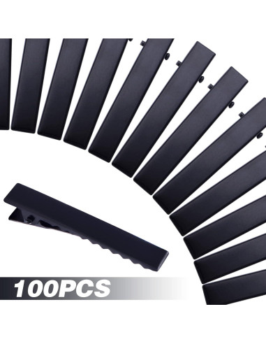 100 Clips de Pelo de Cocodrilo Negros BronaGrand 46mm