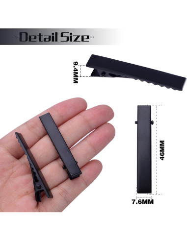 100 Clips de Pelo de Cocodrilo Negros BronaGrand 46mm