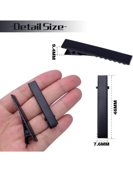 100 Clips de Pelo de Cocodrilo Negros BronaGrand 46mm