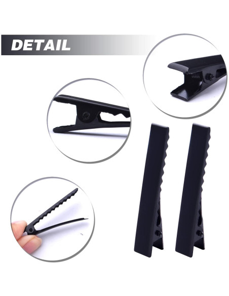 100 Clips de Pelo de Cocodrilo Negros BronaGrand 46mm