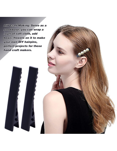 100 Clips de Pelo de Cocodrilo Negros BronaGrand 46mm