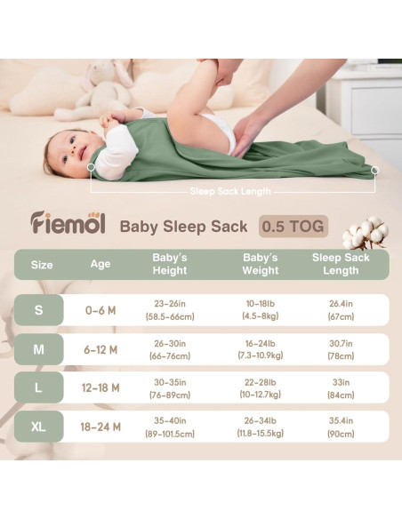 Saco de Sueño para Bebés 6-12 Meses 100% Algodón - Paquete de 3