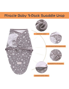 Saco de Envolver Miracle Baby 3 Unidades 100% Algodón 3-6 Meses 2