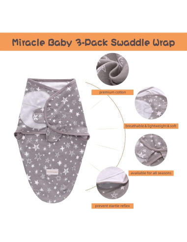 Saco de Envolver Miracle Baby 3 Unidades 100% Algodón 3-6 Meses