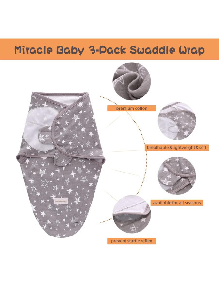 Saco de Envolver Miracle Baby 3 Unidades 100% Algodón 3-6 Meses