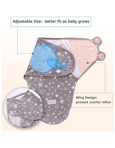 Saco de Envolver Miracle Baby 3 Unidades 100% Algodón 3-6 Meses