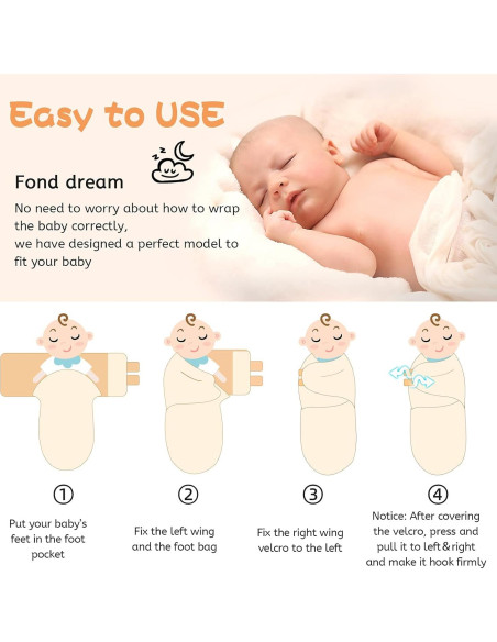 Saco de Envolver Miracle Baby 3 Unidades 100% Algodón 3-6 Meses