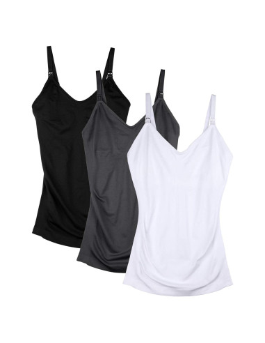 Camiseta de Lactancia DALIGIRL Ajustable 3pack Negro Gris Blanco