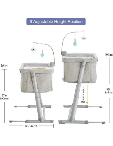 Cuna Lateral RONBEI Ajustable Portátil para Bebés 65x50cm