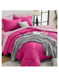Conjunto de Edredón Completo HEVUMYI 7 Piezas Rosa Fucsia