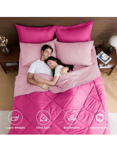 Conjunto de Edredón Completo HEVUMYI 7 Piezas Rosa Fucsia 2