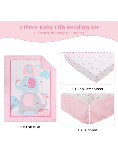 Juego de Ropa de Cuna YCDTMY 3 Piezas Rosa Elefante
