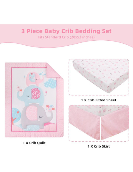 Juego de Ropa de Cuna YCDTMY 3 Piezas Rosa Elefante