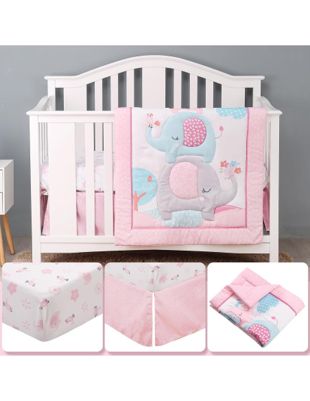 Juego de Ropa de Cuna YCDTMY 3 Piezas Rosa Elefante