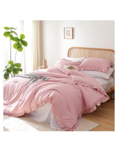 Conjunto de Edredón JANZAA Rosa Bebé Completo con Volantes