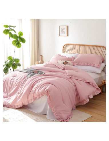 Conjunto de Edredón JANZAA Rosa Bebé Completo con Volantes