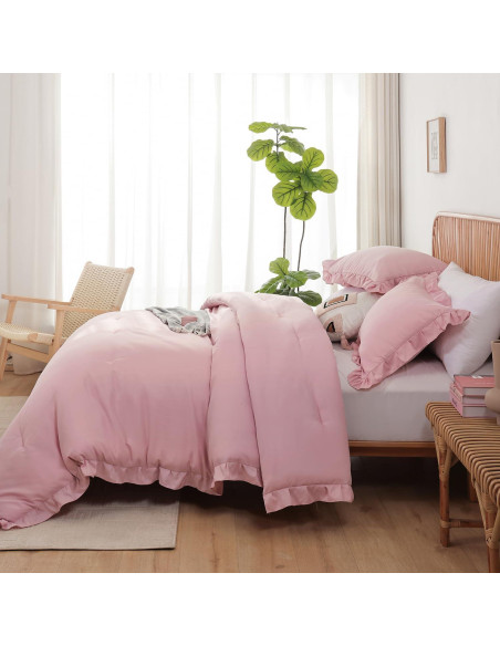 Conjunto de Edredón JANZAA Rosa Bebé Completo con Volantes