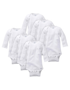 Bodies de Manga Larga Unisex Gerber - Paquete de 6 Blancos