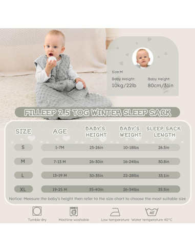Saco de Sueño Forro Polar Bebés 12-18 Meses Gris