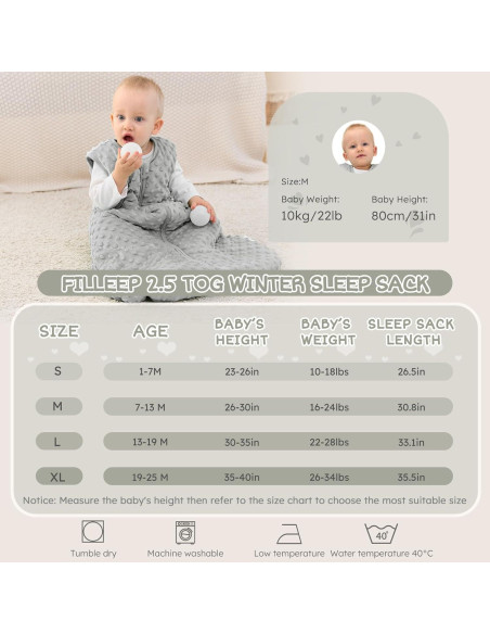 Saco de Sueño Forro Polar Bebés 12-18 Meses Gris