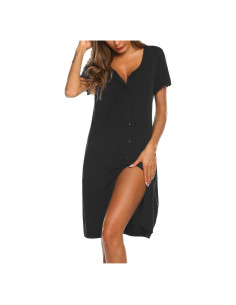 Camisón de Mujer Ekouaer Manga Corta Viscosa Negro