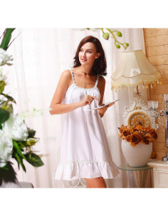 Vestido de Dormir Algodón Princesa Victoriana Z609 Blanco XL 2